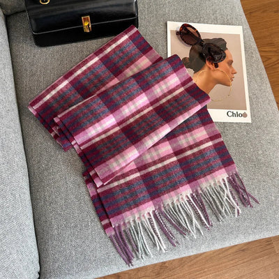 Merivelle Women’s Wool Scarf – Checkered Winter Warm Fashion Wrap