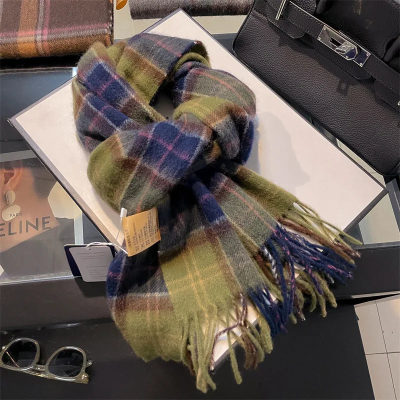 Merivelle Women’s Wool Scarf – Checkered Winter Warm Fashion Wrap