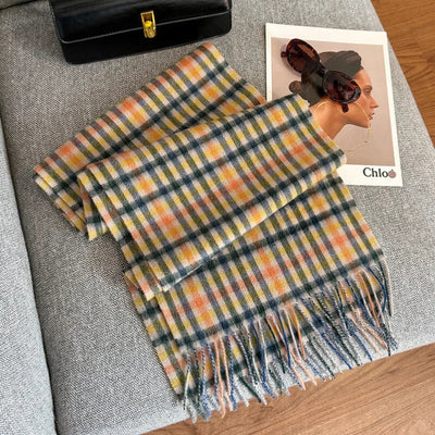 Merivelle Women’s Wool Scarf – Checkered Winter Warm Fashion Wrap