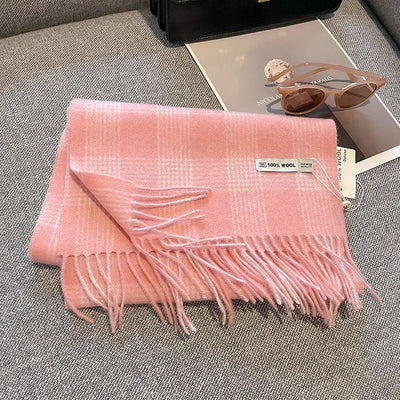 Merivelle Women’s Wool Scarf – Checkered Winter Warm Fashion Wrap