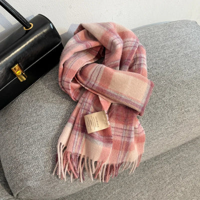 Merivelle Women’s Wool Scarf – Checkered Winter Warm Fashion Wrap