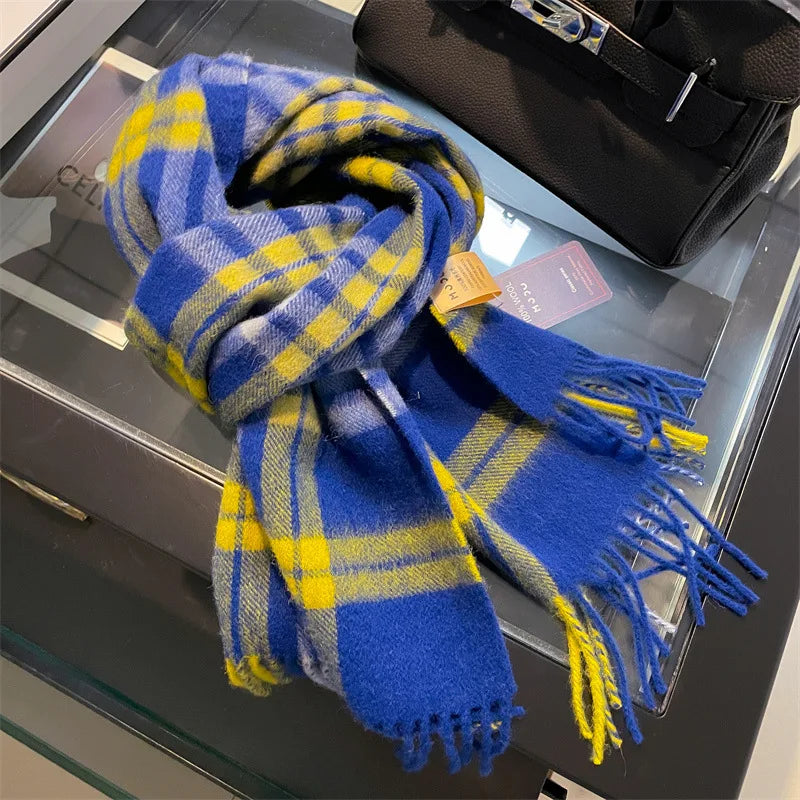 Merivelle Women’s Wool Scarf – Checkered Winter Warm Fashion Wrap