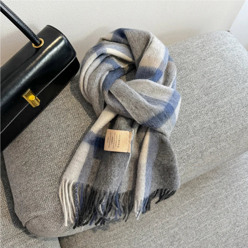 Merivelle Women’s Wool Scarf – Checkered Winter Warm Fashion Wrap