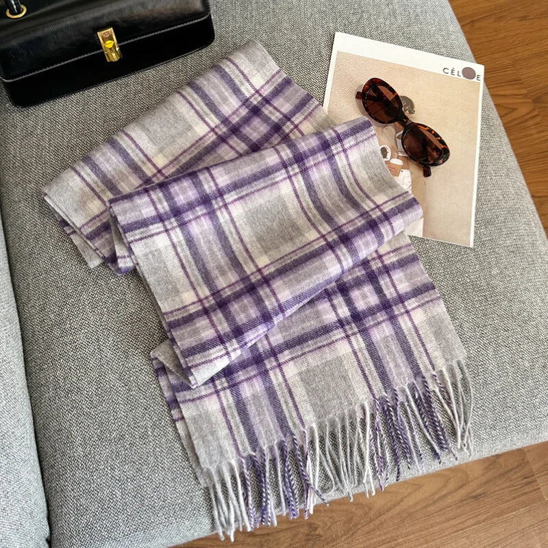 Merivelle Women’s Wool Scarf – Checkered Winter Warm Fashion Wrap