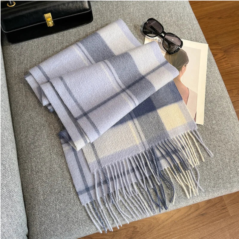 Merivelle Women’s Wool Scarf – Checkered Winter Warm Fashion Wrap