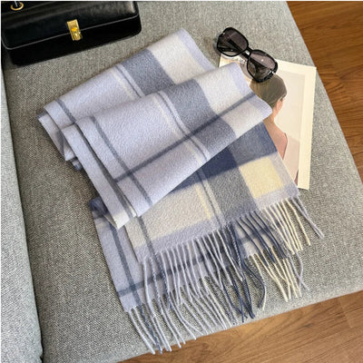 Merivelle Women’s Wool Scarf – Checkered Winter Warm Fashion Wrap