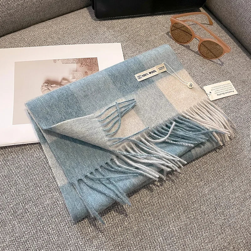 Merivelle Women’s Wool Scarf – Checkered Winter Warm Fashion Wrap