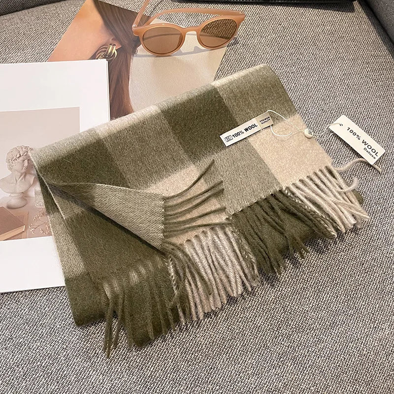 Merivelle Women’s Wool Scarf – Checkered Winter Warm Fashion Wrap
