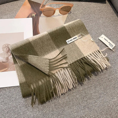 Merivelle Women’s Wool Scarf – Checkered Winter Warm Fashion Wrap