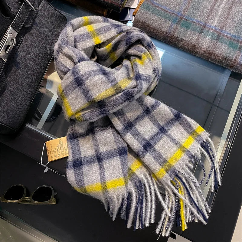 Merivelle Women’s Wool Scarf – Checkered Winter Warm Fashion Wrap