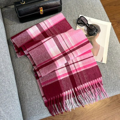 Merivelle Women’s Wool Scarf – Checkered Winter Warm Fashion Wrap
