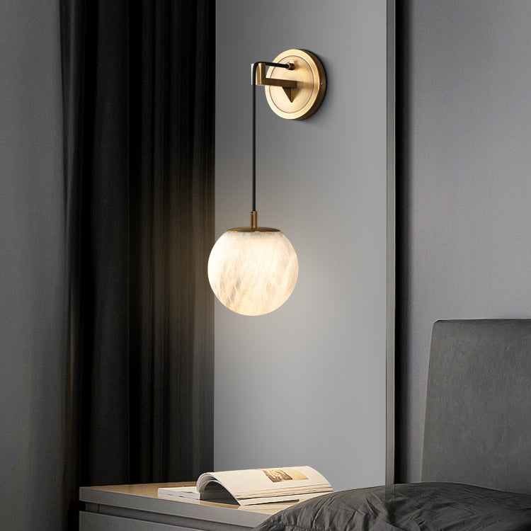 Marbell Brass & Marble Wall Light – Minimalist Globe Sconce