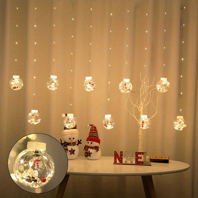 LED Christmas Curtain Lights with Santa and Snowman Designs