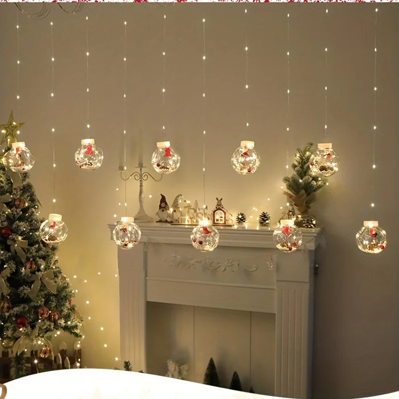 LED Christmas Curtain Lights with Santa and Snowman Designs