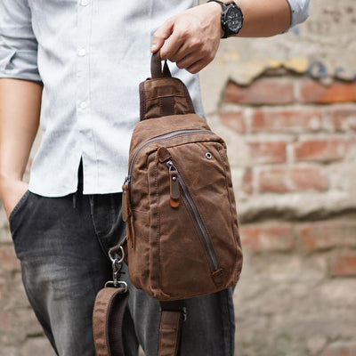 Men’s Canvas Sling Bag with Pockets