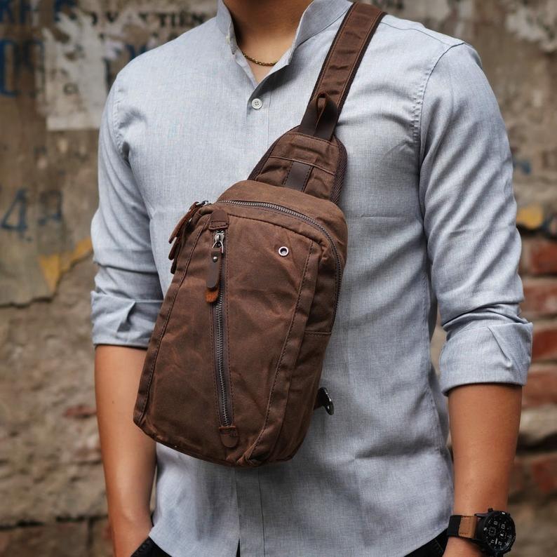 Men’s Canvas Sling Bag with Pockets