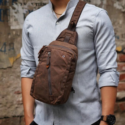 Men’s Canvas Sling Bag with Pockets