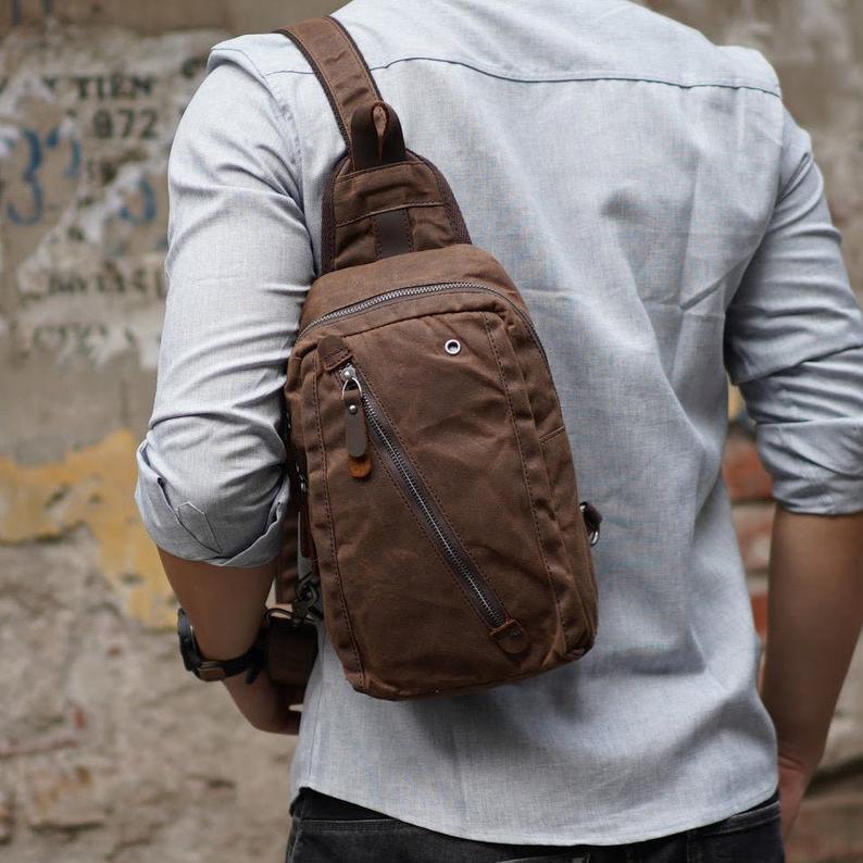 Men’s Canvas Sling Bag with Pockets