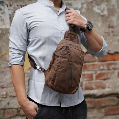 Men’s Canvas Sling Bag with Pockets