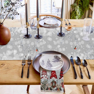 Christmas Table Runner with Snowflake and Gnome Design – Linen