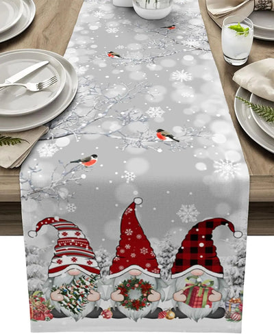 Christmas Table Runner with Snowflake and Gnome Design – Linen