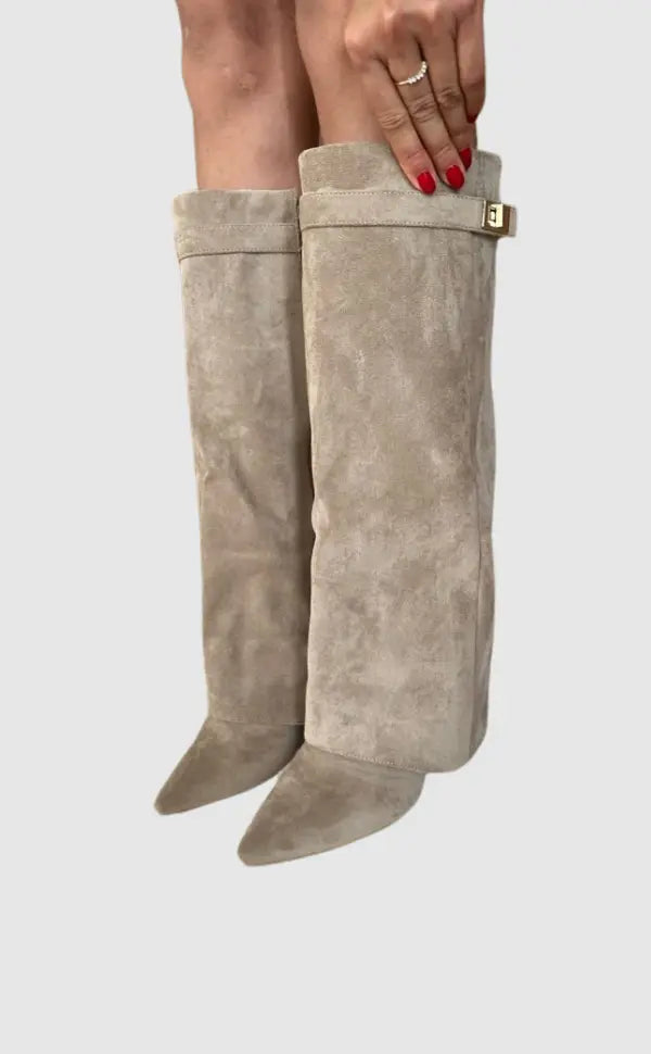 Women’s Black Leather Knee High Boots with Elegant Design