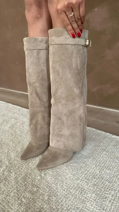 Women’s Black Leather Knee High Boots with Elegant Design