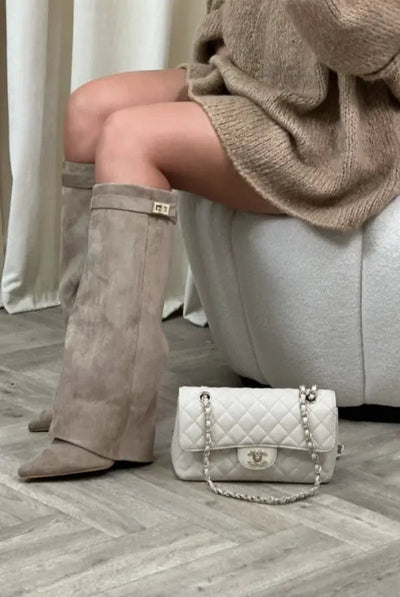 Women’s Black Leather Knee High Boots with Elegant Design
