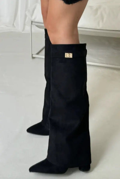 Women’s Black Leather Knee High Boots with Elegant Design