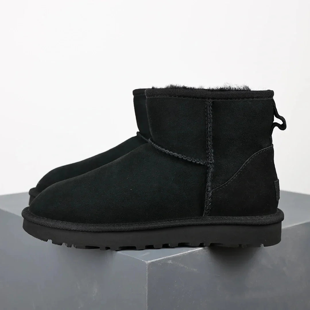 Women’s Black Leather Fur Lined Ultra Mini Platform Ankle Boots