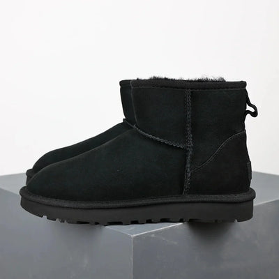 Women’s Black Leather Fur Lined Ultra Mini Platform Ankle Boots