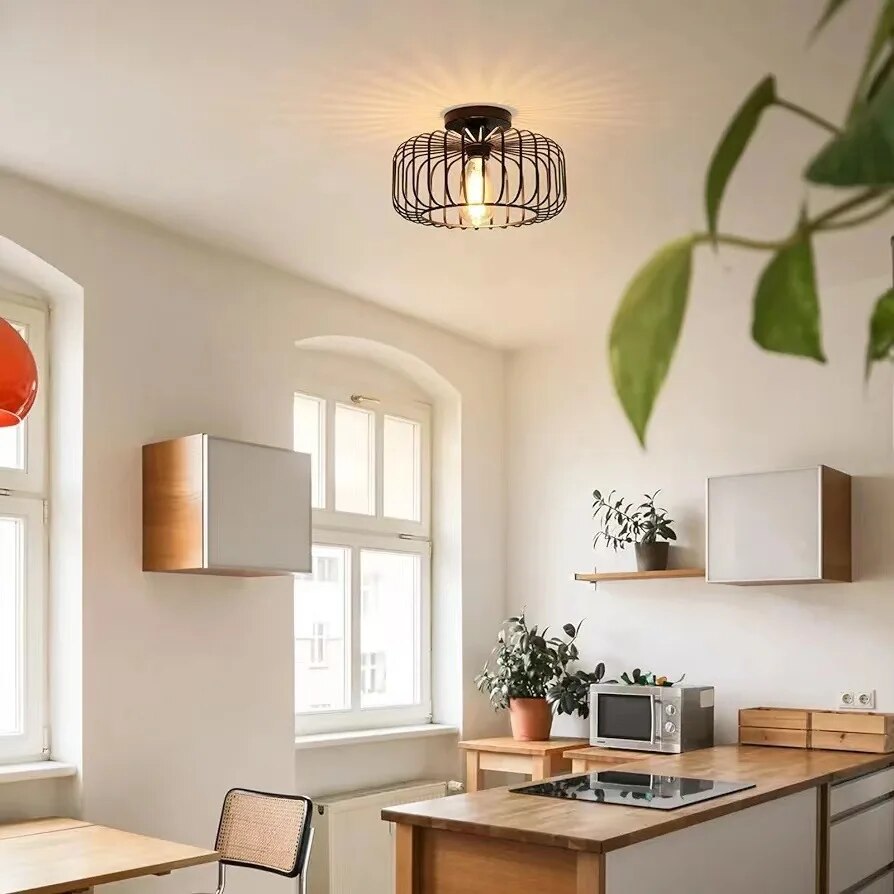 Modern Birdcage E26 Ceiling Light – Iron Flush Mount Fixture