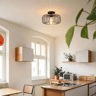 Modern Birdcage E26 Ceiling Light – Iron Flush Mount Fixture