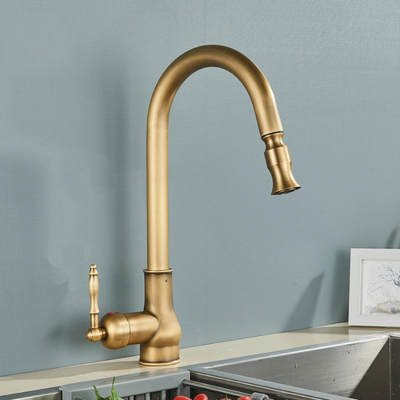 Antique Brass Kitchen Faucet with Swivel Spout