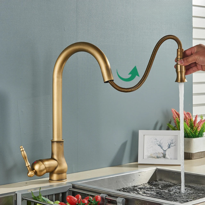 Antique Brass Kitchen Faucet with Swivel Spout