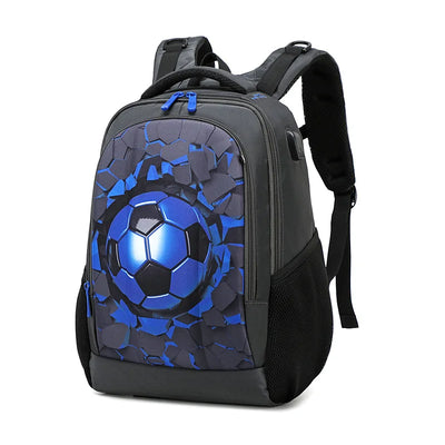 Hard Shell School Backpack for Boys with USB Port – Soccer Design