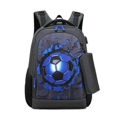 Hard Shell School Backpack for Boys with USB Port – Soccer Design