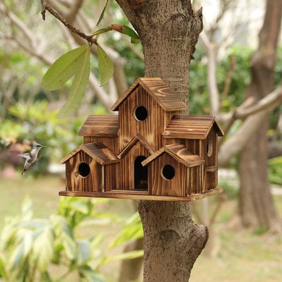 Rustic Wooden Handmade Birdhouse with 6 Entrances