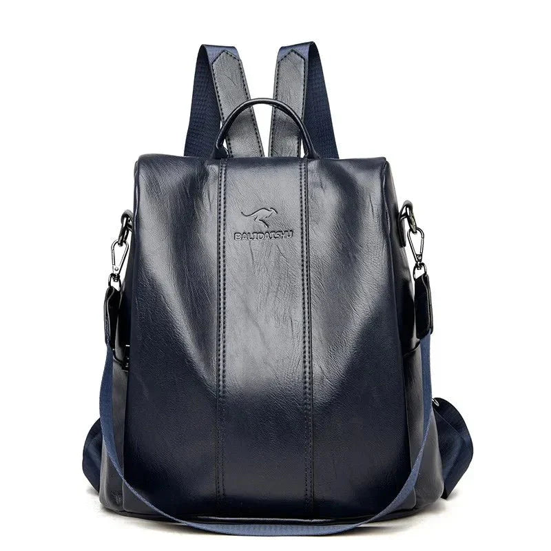 Women's PU Leather Laptop Backpack with Zippers