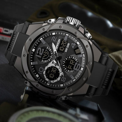 Men’s Military Watch with Analog Digital Display and Features