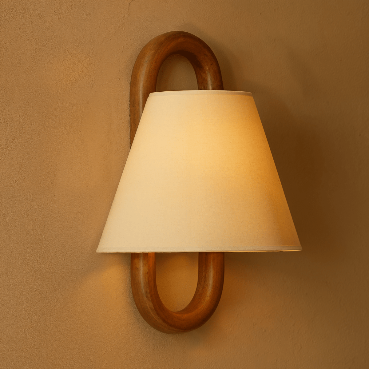 Wooden Wall Lamp with Fabric Shade – Warm Light