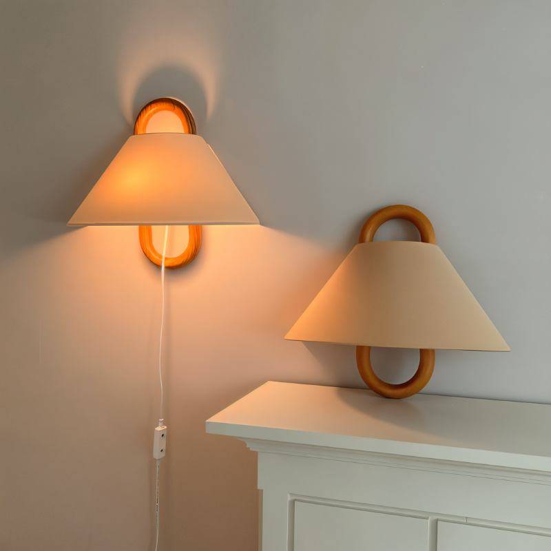 Wooden Wall Lamp with Fabric Shade – Warm Light