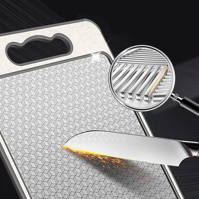 Dual-Sided Stainless Steel Cutting Board with Knife Sharpener