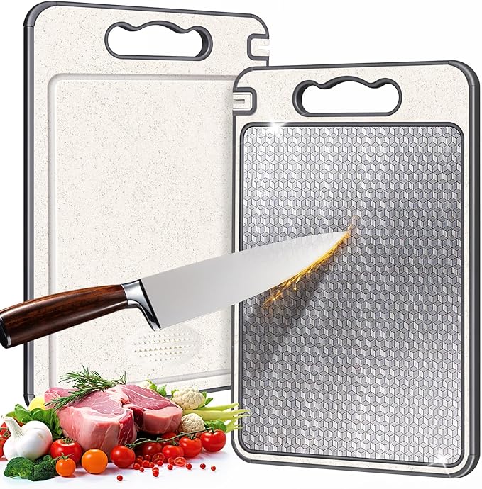 Dual-Sided Stainless Steel Cutting Board with Knife Sharpener