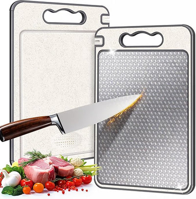 Dual-Sided Stainless Steel Cutting Board with Knife Sharpener