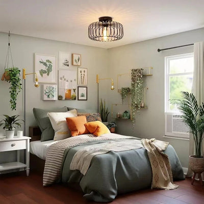 Modern Birdcage E26 Ceiling Light – Iron Flush Mount Fixture