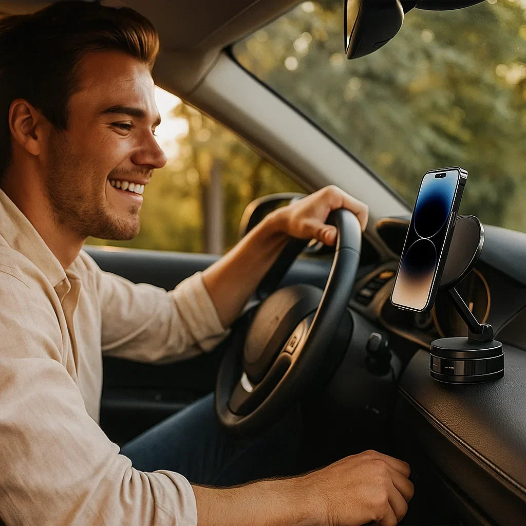 Magnetic 360° Phone Holder with Suction Cup Vacuum Lock