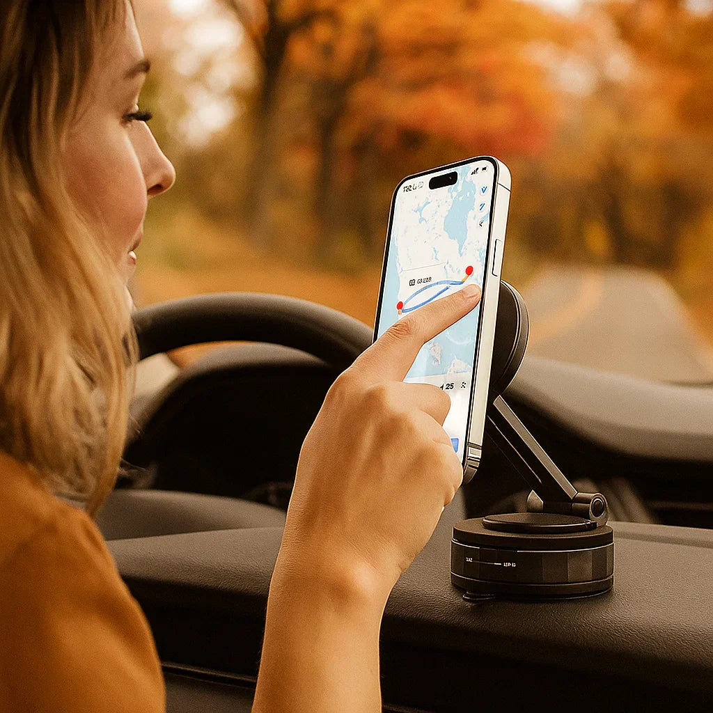 Magnetic 360° Phone Holder with Suction Cup Vacuum Lock