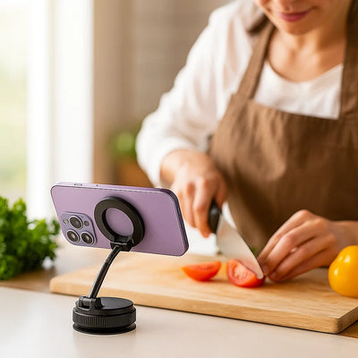 Magnetic 360° Phone Holder with Suction Cup Vacuum Lock