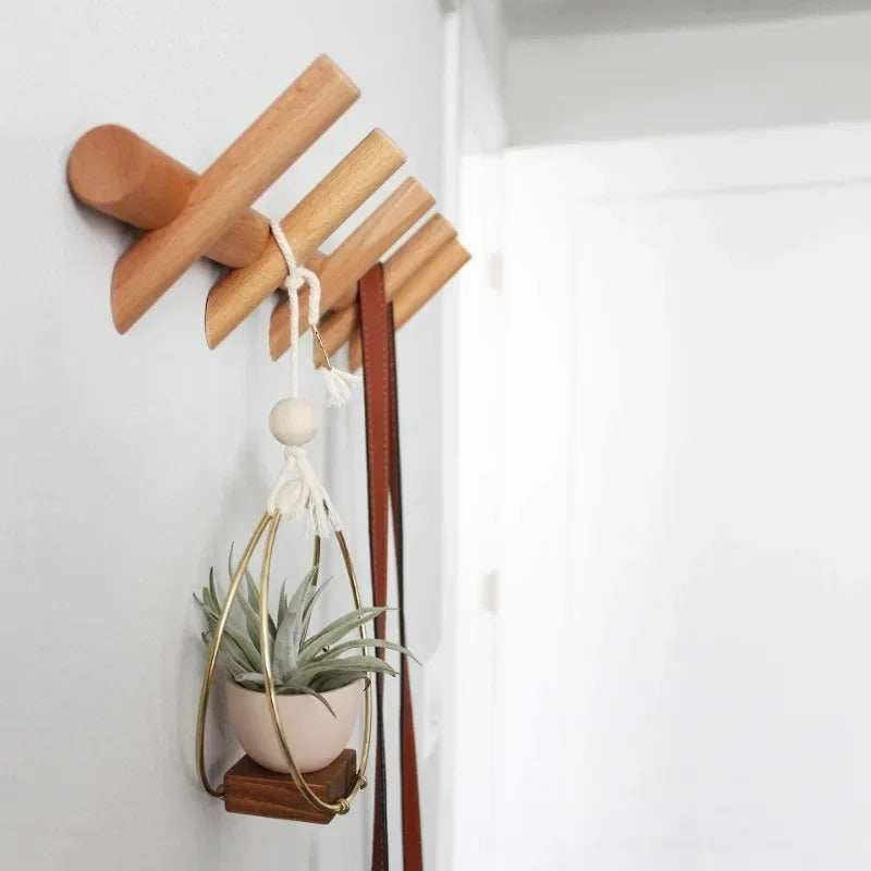 Maeve Oak Wall Rack Wooden Coat Hook Organizer